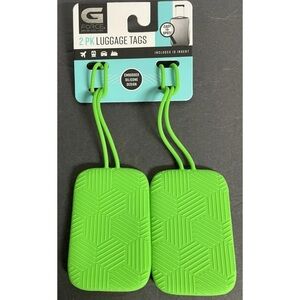 G FORCE Set of 2 Lime Green Rectangle Luggage Tags Embossed Silicone 2.5" x 3"